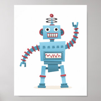 Poster Jolie œuvre d'art murale de robot android rétro po
