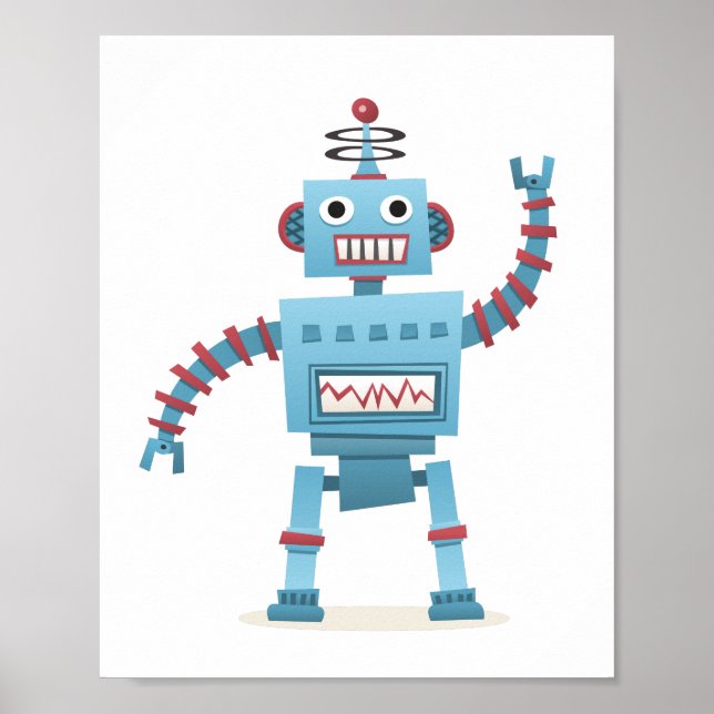 Poster Jolie œuvre d'art murale de robot rétro pour enfan (Devant)