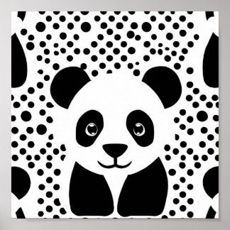 Poster Jolie Panda Kids Black White Dots Salle Mur Art