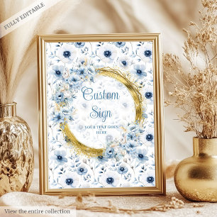 Poster Jolie pastel bleu boho aquarelle fleurs sur mesure