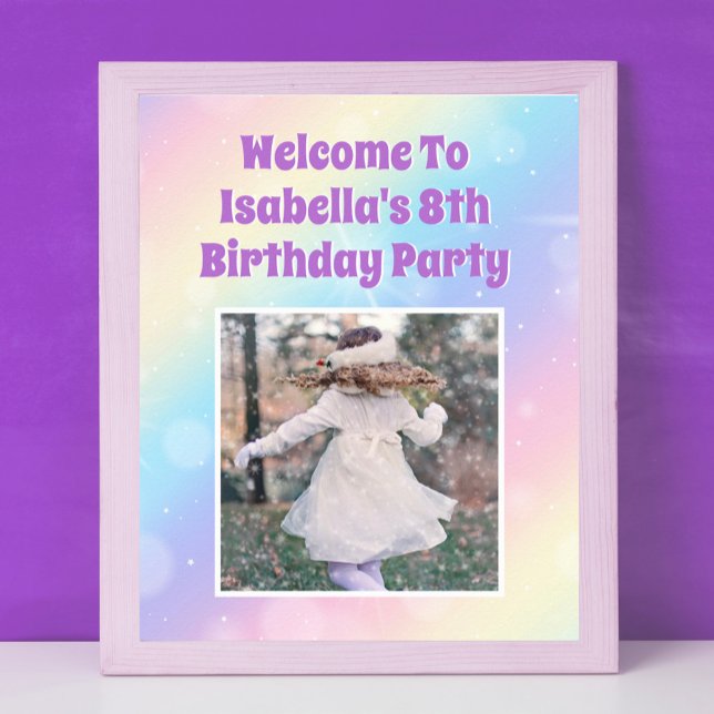 Poster Jolie Pastel Rainbow Photo Girls Birthday Party (Créateur téléchargé)