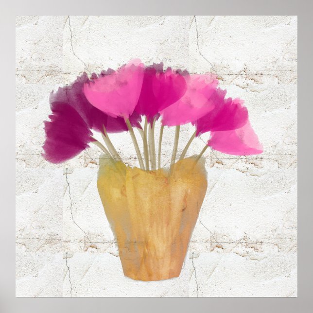 Poster Jolie Pauve Peonies rose Aquarelle Rustique (Devant)