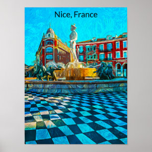 Poster Jolie peinture à l'huile de la Place Masséna à Nic