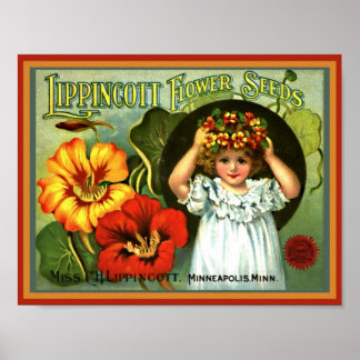 Poster Jolie petite fille Flower Wreath Semence Vintage