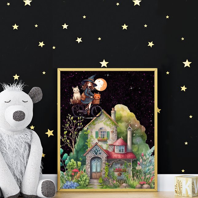 Poster Jolie Petite Sorcière Et Chat Avec Une Bonne Maiso (Créateur téléchargé)