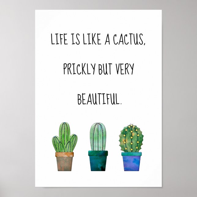 Poster Jolie phrase de cactus avec trois dessins de cactu (Devant)