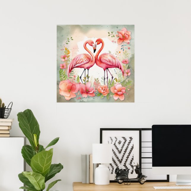 Poster Jolie plage rose flamant (Bureau à domicile)
