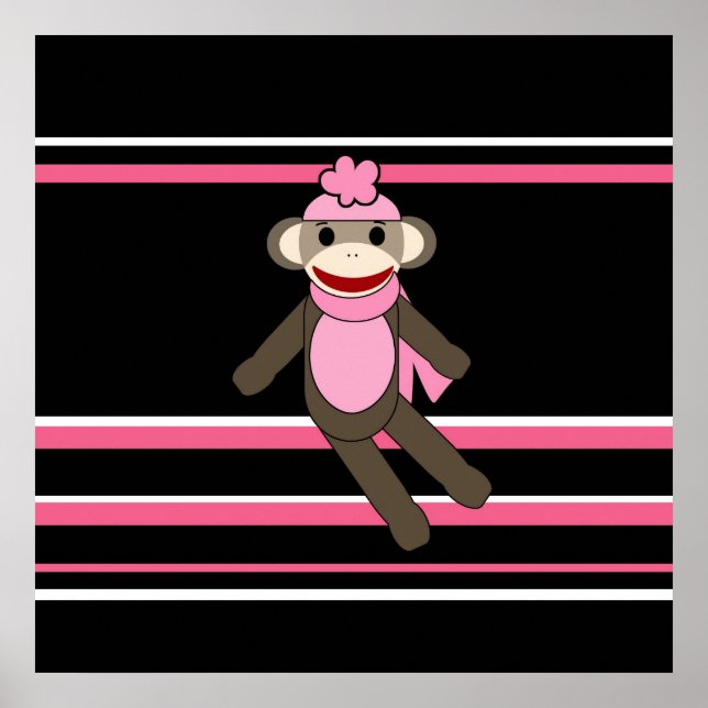 Poster Jolie rose Sock Singe Fille Fleur Casquette Stripe (Devant)