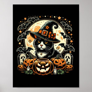 Poster Jolie sorcière de chat Halloween - Art Citrouille