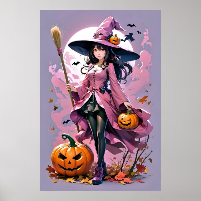 Poster Jolie sorcière d'Halloween Animée (Devant)