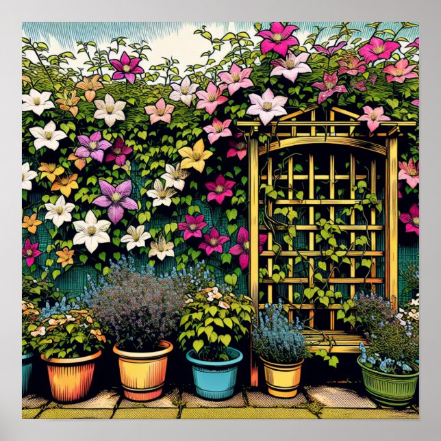 Poster Jolie Trellis extérieurs et Pots de Plantes (Devant)