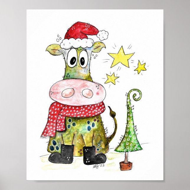 Poster Jolie vache de Noël Whimsical (Devant)