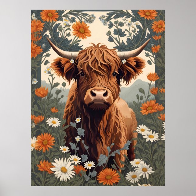 Poster Jolie vache Vintage Highland (Devant)