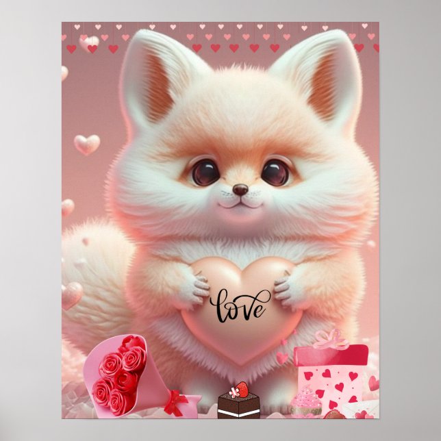Poster Jolie valentine renard orange tenant coeur Amour A (Devant)