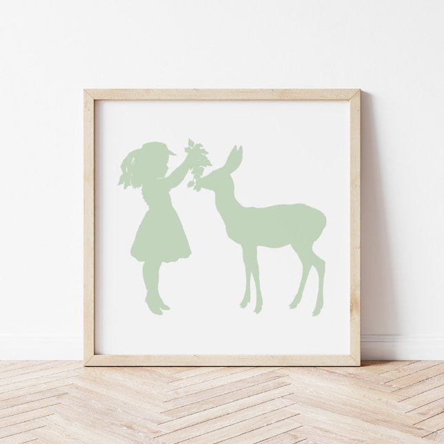 Poster Jolie Vintage fille et cerf Silhouette (Créateur téléchargé)