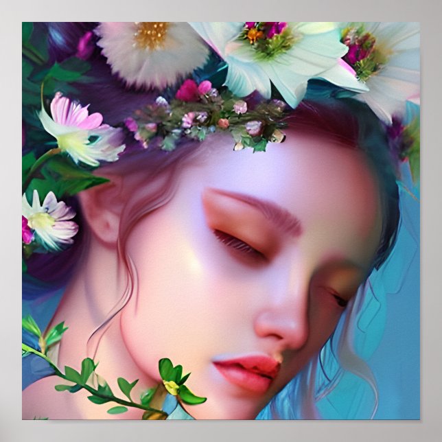 Poster Jolies fleurs de poils dans l'Imaginaire de cheveu (Devant)