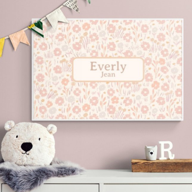 Poster Jolies Fleurs Douces Art Personnalisé pour Bébé av (Customize name! Shown with a thin white frame. (You will receive print only) Thank you!)