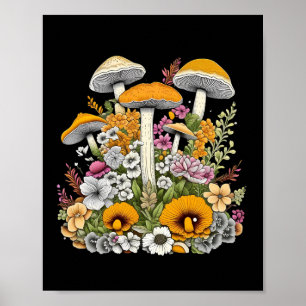 Poster jolies fleurs et champignons