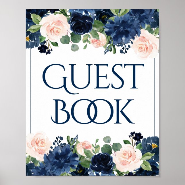 Poster Jolies Fleurs | Registre pour invités floral rose  (Devant)