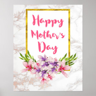 Poster Jolies fleurs sur le Marbre blanc Fête des Mères