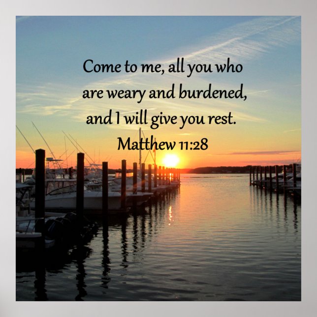 POSTER JOLIMENT MATTHEW 11:28 SCRIPTURE DU COUCHER DE SOL (Devant)
