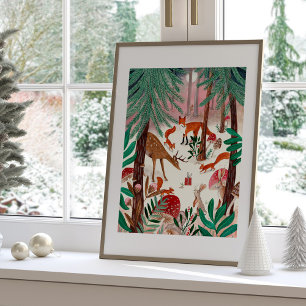 Poster Jolis Animaux de la Forêt de Noël Rose