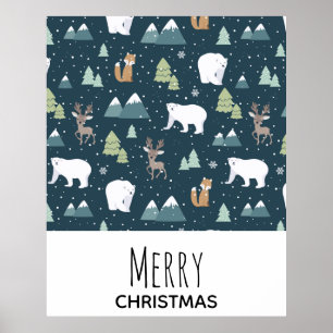 Poster Jolis animaux de Noël en hiver Motif rustique