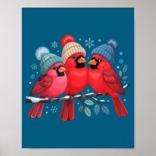 Poster Jolis Cardinals Rouges Avec Chapeaux Tricotés Oise