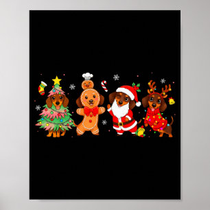 Poster Jolis chiens teckel arbre de Noël gingerbread San