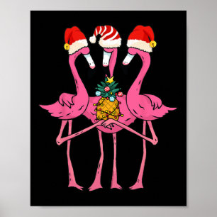 Poster Jolis Flamants Roses Tropicaux Et Noël Ananas En