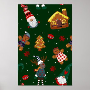 Poster Jolis gnomes en pain d'épice de Noël pour une fête
