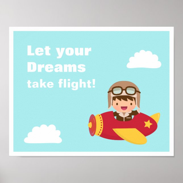 Poster Jolis rêves en vol Aviateur mignon Pilote garçon (Devant)
