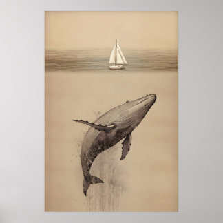 Poster Jonas et la baleine Bible aquarelle minimaliste