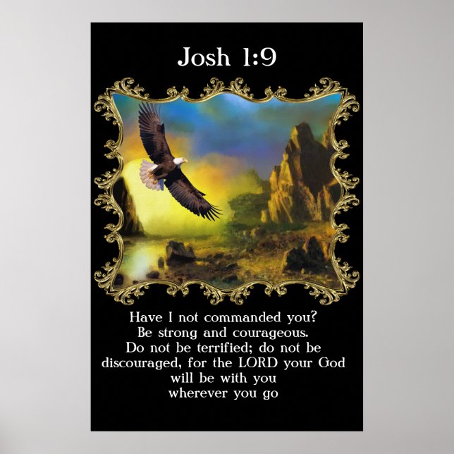 Poster Josh 1:9 Avec un aigle survolant le paysage. (Devant)