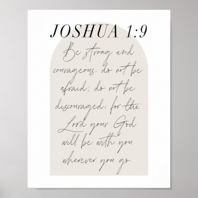 Poster Joshua 1:9 Mini Boho Arc Beige Script (Devant)