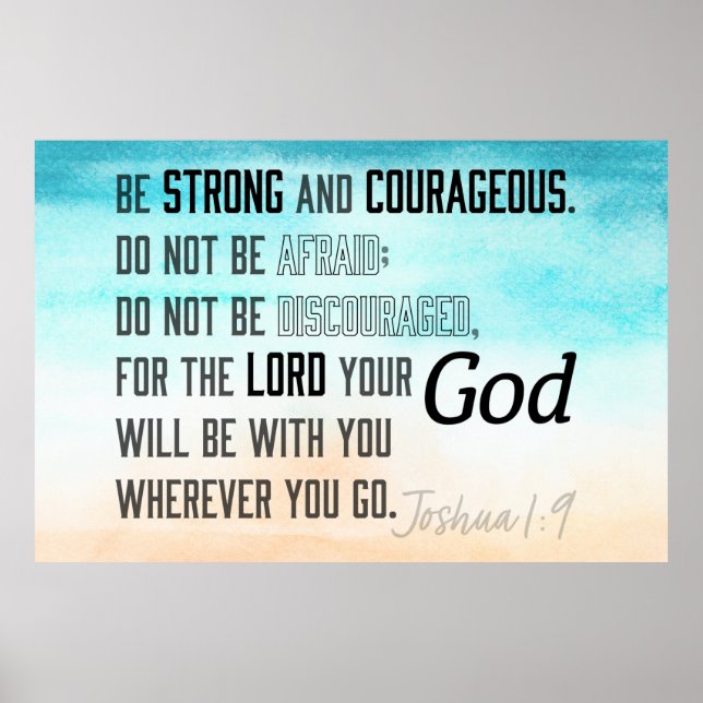 Poster Josué 1:9 Bible Verse puissant et courageux (Devant)