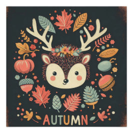 Poster Jote Boho Automne Hérisson couronne de fer Décale