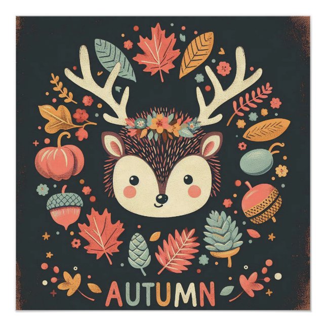 Poster Jote Boho Automne Hérisson couronne de fer Décale  (Devant)