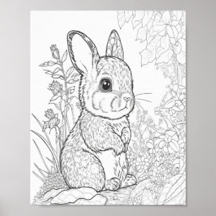 Poster Jote Bunny Line Art Color Me in Project pour enfan