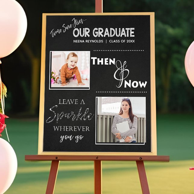 Poster Jote Notre Diplômé hier et aujourd'hui Diplôme Pho (Cute Our Graduate Then and Now Graduation Photo Poster)