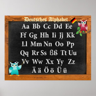 Poster Jote Professeur Owl Allemand Deutsches Alphabet