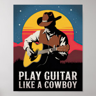 Poster Jouer à la guitare comme un cowboy
