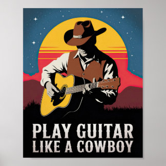 Poster Jouer à la guitare comme un cowboy