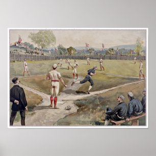 Poster Jouer au baseball Louis Prang Antique Print 1887
