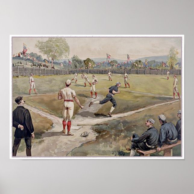 Poster Jouer au baseball Louis Prang Antique Print 1887 (Devant)