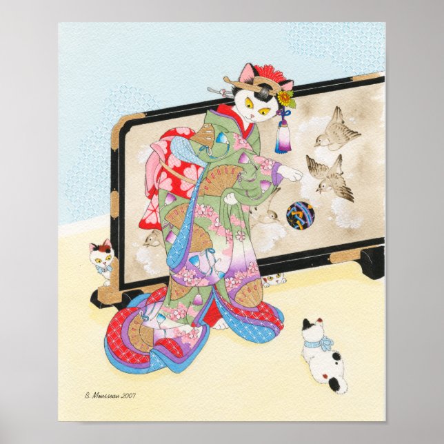 Poster Jouer Avec Les Chats Ukiyoe Imprimer Moussart (Devant)