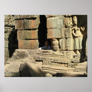 Poster Jouer dans les ruines ... Ta Prohm, Cambodge
