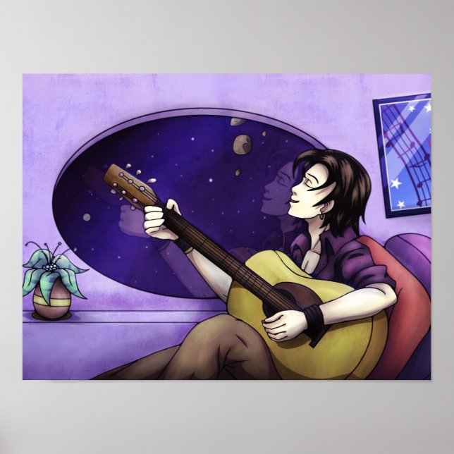 Poster Jouer de la guitare dans l'espace (Devant)