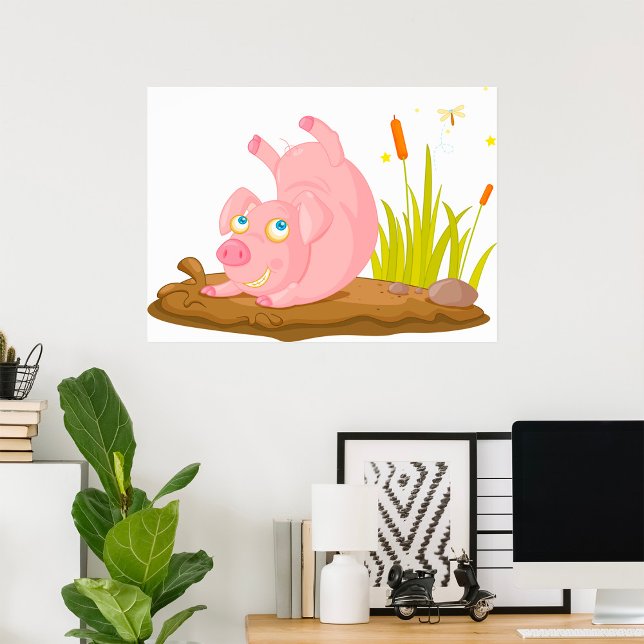 Poster Jouer le cochon dans la boue drôle animal de ferme (Créateur téléchargé)