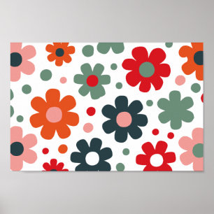 Poster Jouer Motif de fleurs rétro
